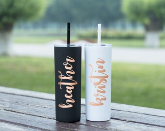 Personalized Tumbler Bridal Party Tumbler Wedding Tumbler Bridal Gift Stainless Steel Skinny Tumbler with straw Personalized Water bottle