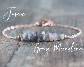 Grey Moonstone Bracelet, June Birthday Gifts for Her, Raw Crystal Bracelet, Raw Moonstone Jewelry, Boho Bracelet, June Birthstone Bracelet