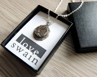 Silver Steampunk Necklace / watch movement necklace / clockwork necklace