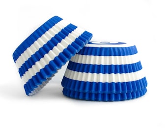 Blue Striped Cupcake Liners // Blue Baking Cups (Qty 50)