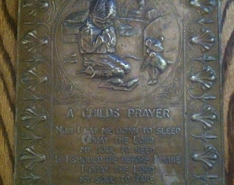 A Child's Prayer Brass Repousse Wall Plaque