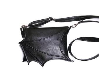Black bat wing bag, small crossbody bag, black purse, vegan bag, goth bag, fantasy bat bag, vegan purse, Faux leather bag, everyday purse