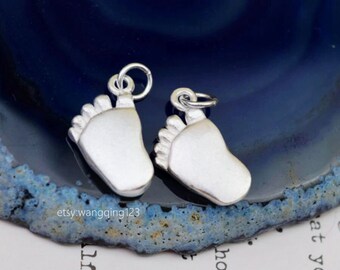 2 pcs sterling silver foot charm pendant feet
