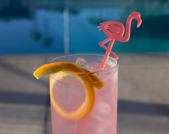 Flamingo Drink Stirrers - Set of 6 Laser Cut Acrylic Swizzle Sticks