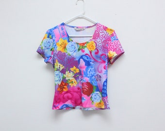 90's Digital Asian Floral Print Large Top