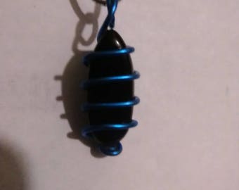 Onyx with blue gemstone pendant charm