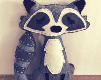 Racoon Stuffed Animal, Felt Hand Sewn