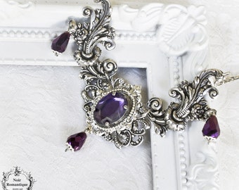 Dream essence" victorian gothic necklace-silver gothic cameo necklace-victorian gothic jewelry-necklace with gem