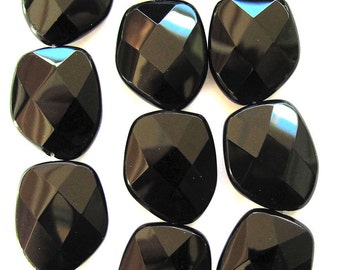 14 Faceted Polished Black Glass Fashion Beads
