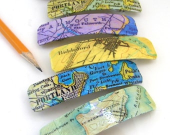 Small Maine Barrette 3" Vintage Map Graphics