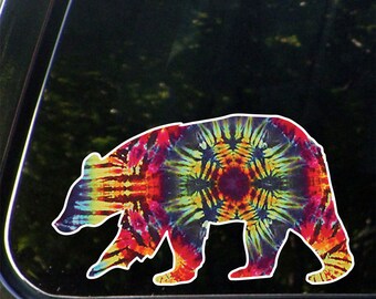 PS-103 - Rainbow Tie-Dye Bear - Design 1 - Peel and Stick Decal Sticker - © 2016 YYDC. (6"w x 3.5"h)
