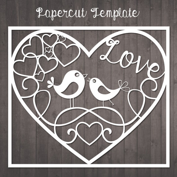 Download Papercut Template Birds in love paper cut template to cut