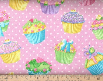 Flannel , cupcake w/ silver glitter,on pink background.