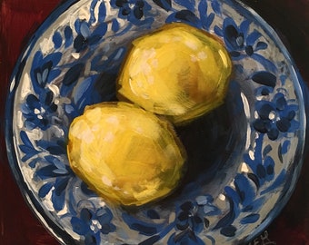 Lemons in Blue and White