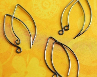 Oxidized Long Sterling Silver Handmade Ear Wires: 3 pair