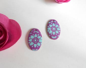 x 2 sequins violet 26 mm turquoise pattern