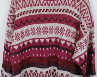Vintage Sweater, Vintage Knit Pullover, 80s, 90s, pink, stripes, oversized look
