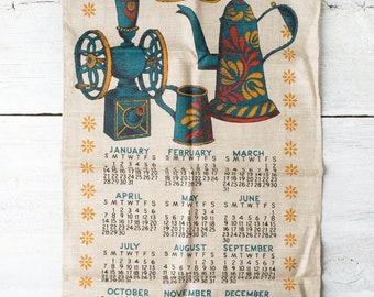Vintage Kitchen Linen Towel - 1968 Calendar Towel - Kitchen Dish Towel - Retro Tea Towel - Lois Long - Screen printed Towel