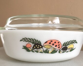 Vintage FireKing Baking Dish Scarce Mushroom Pattern