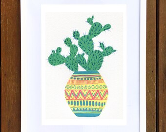 Yellow Potted Prickly Pear Cactus Art Print