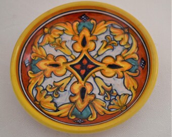 Ceramic wine bottle coaster hand painted in traditional Italian design