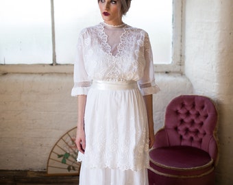 Antique Lace Wedding Dress. Edwardian Bridal Gown. White Wedding Dress. Vintage 1900s Wedding Dress. Unique Bridal Gown. Titanic Era Dress.