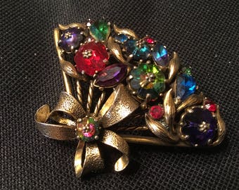 Vintage Weiss Multicolor Fan Brooch