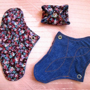 3 pack Cotton Panty-liners~ washable panty liners~ cotton reusable pads~ for daily use/ light flow period days/ tampon backup~ natural eco!