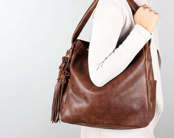 Leather Hobo, Leather Handbag, Tote, Purse with Tassels