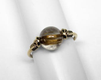 Golden Rutilated Quartz Ring in Silver or Gold, 8 and 6.5 mm