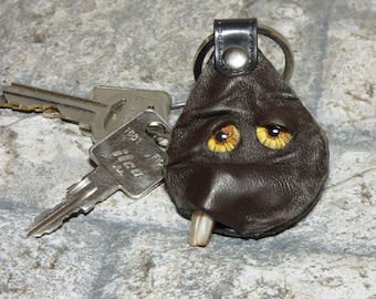 Hand Made Leather Key Ring Fob With Face Eye Key Purse Charm Monster 326