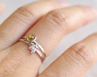 bumble bee ring . tiny bee ring . silver bee ring . gold bee ring . honeybee ring . honey bee stacking ring . simple bee ring