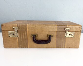 Vintage Striped Suitcase, Suitcase Vintage 1920s, Antique Suitcase, Tweed Suitcase, 1930s 1940s Antique Luggage, Photo Props, Movie Props