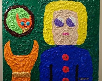 Impressionist comic heavy impasto acrylic painting.