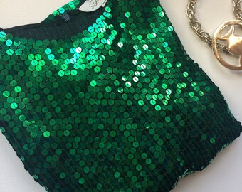 Vintage emerald green sequin top