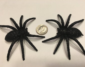 3 large black plastic glitter spiders, 60 x 75 mm (BR220)