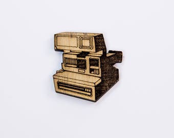 Wooden Polariod Camera Badge