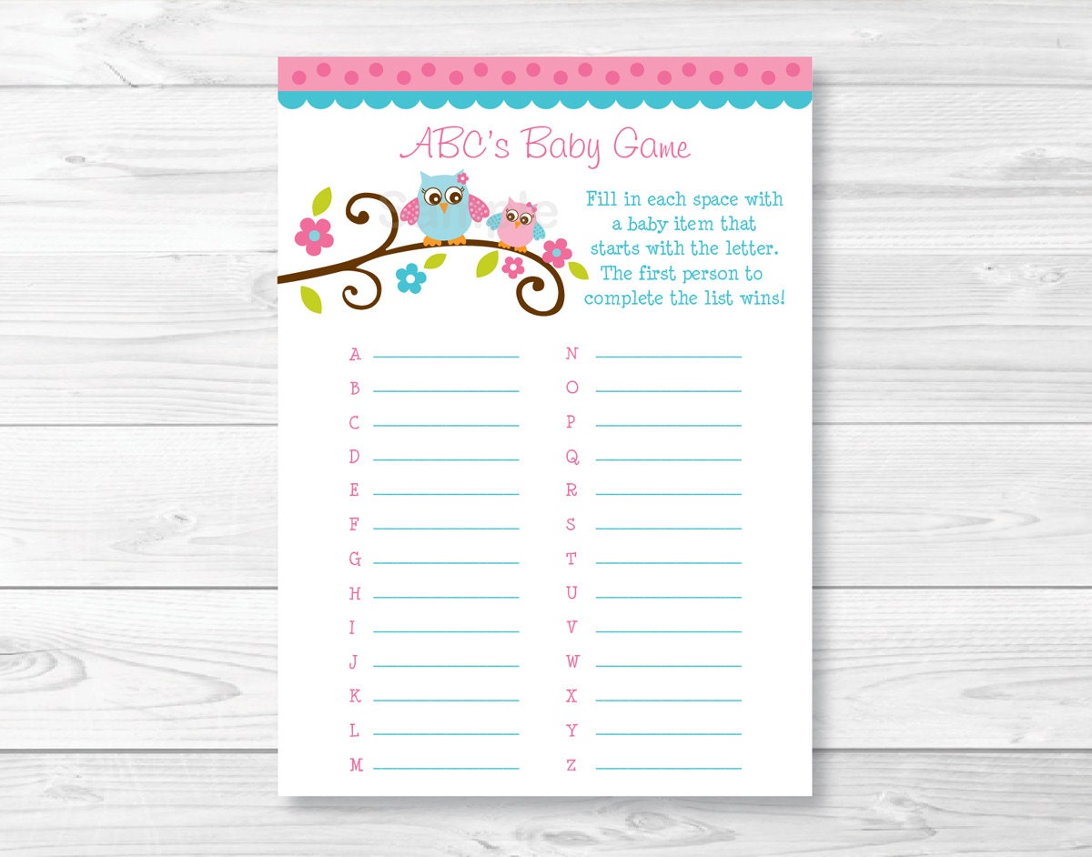 Cute Pink Owl Baby ABC Game / Owl Baby Shower / Baby Shower
