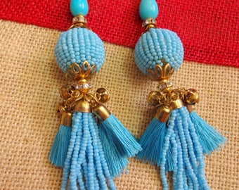 Bell Tassel, Silk Tassel, Chain Tassel, Purse & Handbag Decoration, Tassel with Silk Tassels, Decorative Tassel - 2 pcs Blue
