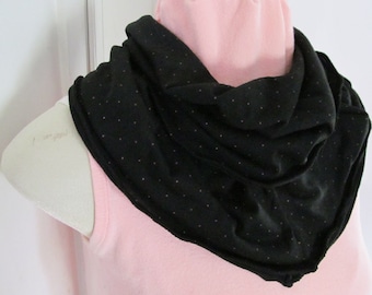 Black and Pink Ruffled Infinity Scarf Black with Pink Mini Dots Jersey Knit Cowl