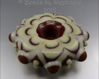 LAMPWORK MANDALA/DISK Bead – Ivory & Mahogany - Handmade Jewelry Supplies - by Stephanie Gough sra fhfteam leteam