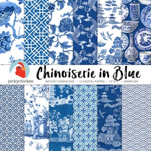 Chinoiserie Digital Paper, Chinese patterns, blue & white paper, blue china, oriental, french chinoiserie photography backdrop 8089