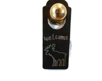 Welcome Doorknob Hanger with Moose