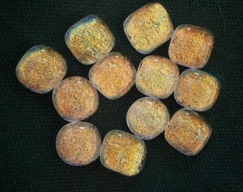 Dichroic Glass Cabochons, 12 Oranges Dichroic Glass Cabs, PMC Glass Cabochons by Willow Glass