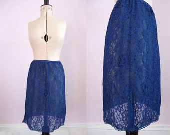 Vintage 1960s blue lace skirt slip - 1960s Half skirt slip - 60s Vintage lace half slip - 60s lace skirt slip - Half slip - 60s lace slip