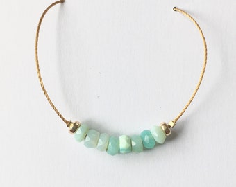 Peruvian blue opal. Thread necklace. Minimalist jewellery. Gold filled. Bridesmaid. October Birthstone jewellery. Wedding. Stocking fillers