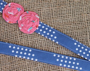 Lanyard - Navy Blue Dot Stripe with Coral Arrow Print Flowers