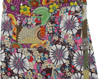 Abstract Retro Style Floral Wrap Pocket Skirt