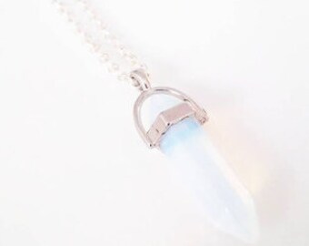 Foggy White Crystal Pendant 30" Silver Necklace