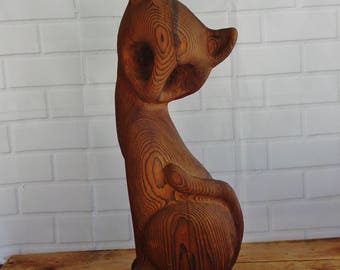 Vintage 1960's Witco Cat, Modernist MCM Carved Wood Cat Sculpture,Mid Century Modern, Retro Decor, Witco Tiki Decor, Cryptomeria